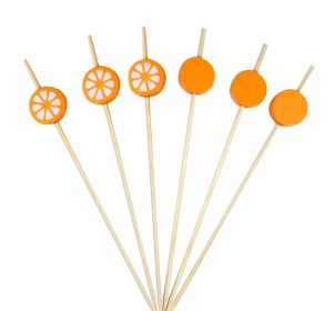 100 Pcs Bamboo Fruit Picks Fancy Cocktail Sticks Appetizer Toothpicks, Orange