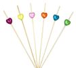 100 Pcs Bamboo Fruit Picks Fancy Cocktail Sticks Appetizer Toothpicks, Heart-2