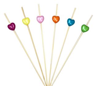 100 Pcs Bamboo Fruit Picks Fancy Cocktail Sticks Appetizer Toothpicks, Heart-2