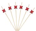 100 Pcs Bamboo Fruit Picks Fancy Cocktail Sticks Appetizer Toothpicks, Red