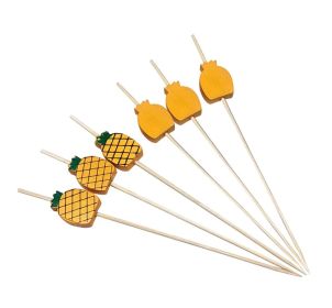 100 Pcs Bamboo Fruit Picks Fancy Cocktail Sticks Appetizer Toothpick Pineapple-3