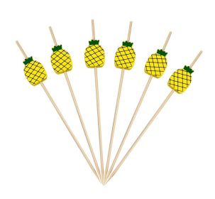 100 Pcs Bamboo Fruit Picks Fancy Cocktail Sticks Appetizer Toothpick Pineapple-2