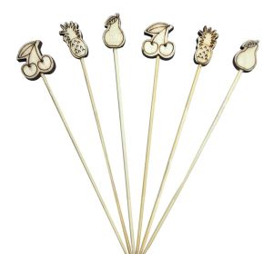 100 Pcs Bamboo Fruit Picks Fancy Cocktail Sticks Appetizer Toothpicks [Fruit-1]