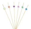 100 Pcs Bamboo Fruit Picks Fancy Cocktail Sticks Appetizer Toothpicks, Flower-1