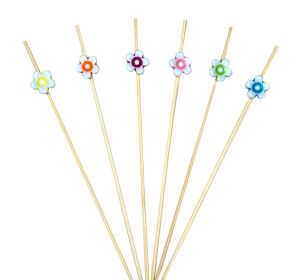 100 Pcs Bamboo Fruit Picks Fancy Cocktail Sticks Appetizer Toothpicks, Flower-1