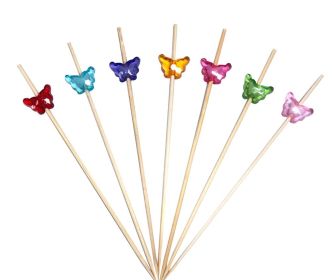 100 Pcs Bamboo Fruit Picks Fancy Cocktail Sticks Appetizer Toothpicks, Butterfly