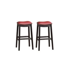 Burgundy PU Upholstery Bar Stool; Set of 2