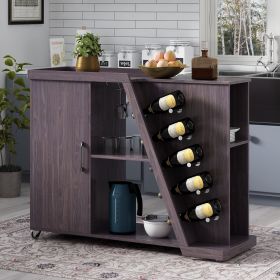 TREXM Kitchen Island Cart on Wheels with Adjustable Shelf and 5 Wine Holders; Storage Cart for Dining Room; Kitchen (Espresso)