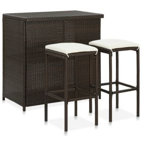 3 Piece Bar Set Poly Rattan Brown