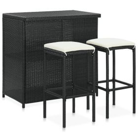 3 Piece Bar Set Poly Rattan Black