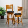 30" Bar Height Slat Back Swivel Stool; Natural Finish; Charcoal Fabric Seat