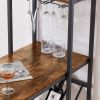 Bar table with bottle holder and glass holder;  multifunctional high bar table;  can hold 8 bottles of wine and 9 glasses;  with side storage.