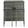 3 Piece Bar Set Poly Rattan Gray