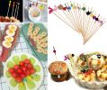 100 Pcs Bamboo Fruit Picks Fancy Cocktail Sticks Appetizer Toothpicks [K]