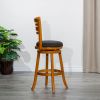 30" Bar Height Slat Back Swivel Stool; Natural Finish; Charcoal Fabric Seat