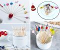 100 Pcs Bamboo Fruit Picks Fancy Cocktail Sticks Appetizer Toothpicks [N]