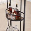 Bar table with bottle holder and glass holder;  multifunctional high bar table;  can hold 8 bottles of wine and 9 glasses;  with side storage.