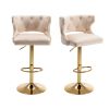 Bar Stools With Back and Footrest Counter Height Dining Chairs-Velvet Beige-2PCS/SET