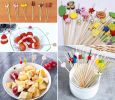 100 Pcs Bamboo Fruit Picks Fancy Cocktail Sticks Appetizer Toothpicks, Flower-2