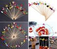 100 Pcs Bamboo Fruit Picks Fancy Cocktail Sticks Appetizer Toothpick Pineapple-1