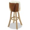 Bar Stool Real Leather and Solid Teak Wood