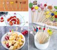 100 Pcs Bamboo Fruit Picks Fancy Cocktail Sticks Appetizer Toothpicks, Flower-4