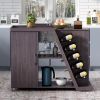 TREXM Kitchen Island Cart on Wheels with Adjustable Shelf and 5 Wine Holders; Storage Cart for Dining Room; Kitchen (Espresso)