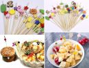 100 Pcs Bamboo Fruit Picks Fancy Cocktail Sticks Appetizer Toothpicks, Pumpkin