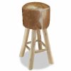 Bar Stool Real Leather and Solid Teak Wood