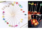 100 Pcs Bamboo Fruit Picks Fancy Cocktail Sticks Appetizer Toothpicks, Heart-4