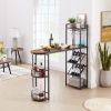 Bar table with bottle holder and glass holder;  multifunctional high bar table;  can hold 8 bottles of wine and 9 glasses;  with side storage.