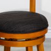 30" Bar Height Slat Back Swivel Stool; Natural Finish; Charcoal Fabric Seat