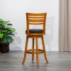 30" Bar Height Slat Back Swivel Stool; Natural Finish; Charcoal Fabric Seat