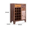 35 Inch 3 Drawer Mango Wood 15 Bottle Wine Accent Cabinet with 1 Door Storage; Brown