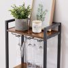 Bar table with bottle holder and glass holder;  multifunctional high bar table;  can hold 8 bottles of wine and 9 glasses;  with side storage.