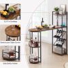 Bar table with bottle holder and glass holder;  multifunctional high bar table;  can hold 8 bottles of wine and 9 glasses;  with side storage.