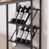 Bar table with bottle holder and glass holder;  multifunctional high bar table;  can hold 8 bottles of wine and 9 glasses;  with side storage.