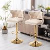 Bar Stools With Back and Footrest Counter Height Dining Chairs-Velvet Beige-2PCS/SET