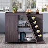 Kitchen Island Cart on Wheels with Adjustable Shelf and 5 Wine Holders, Storage Cart for Dining Room, Kitchen