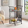 2 Glass Shelves  Serving Trolley Bar Cart  with Durable Metal Frame for Hotel Dining Room Restaurant