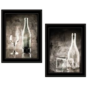 "Moody Gray Glassware Still Life" 2-Piece Vignette by Bluebird Barn; Black Frame (Color: as Pic)