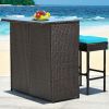 3 Pieces Patio Rattan Wicker Bar Table Stools Dining Set