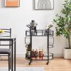 2 Glass Shelves  Serving Trolley Bar Cart  with Durable Metal Frame for Hotel Dining Room Restaurant