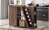 Kitchen Island Cart on Wheels with Adjustable Shelf and 5 Wine Holders, Storage Cart for Dining Room, Kitchen