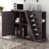 Kitchen Island Cart on Wheels with Adjustable Shelf and 5 Wine Holders, Storage Cart for Dining Room, Kitchen